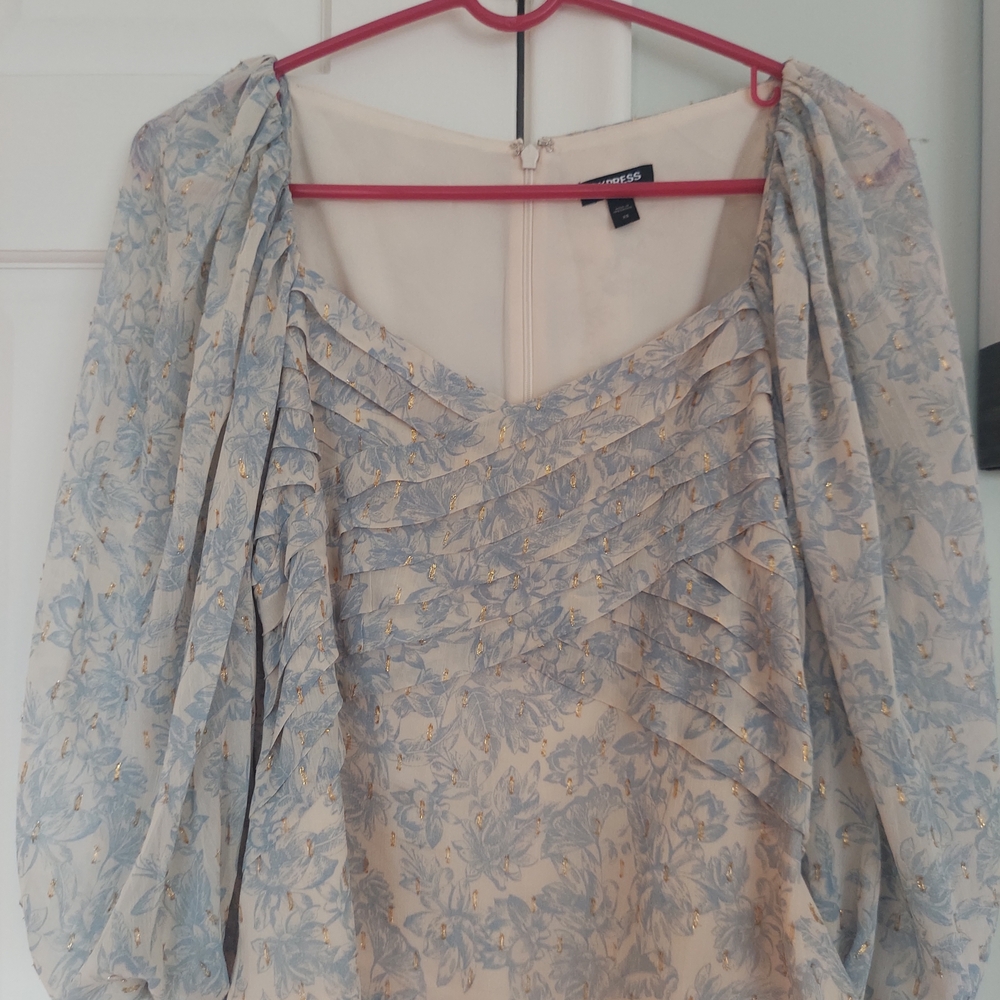 Express Light Blue Floral Blouse
